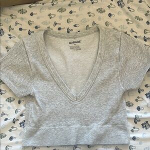 Garage Women's Gray Ribbed V-Neck Top